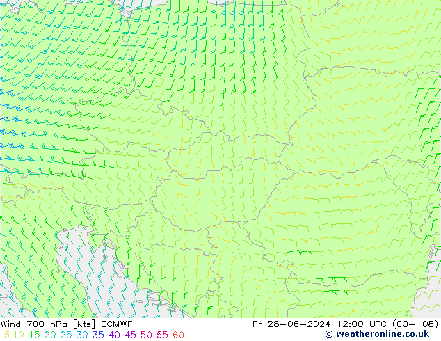 Wind 700 hPa ECMWF Fr 28.06.2024 12 UTC