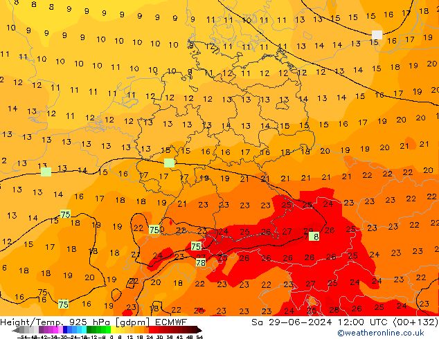 Height/Temp. 925 hPa ECMWF Sa 29.06.2024 12 UTC