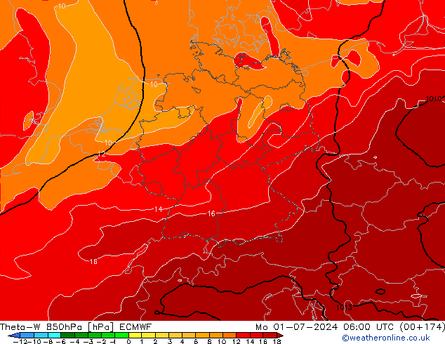 Theta-W 850hPa ECMWF Mo 01.07.2024 06 UTC