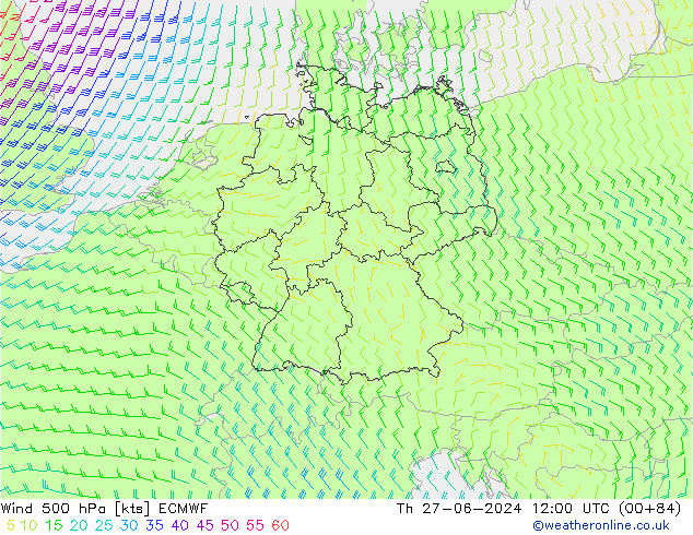 Wind 500 hPa ECMWF Do 27.06.2024 12 UTC