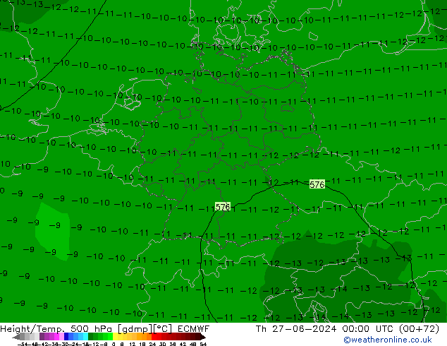 Height/Temp. 500 hPa ECMWF czw. 27.06.2024 00 UTC