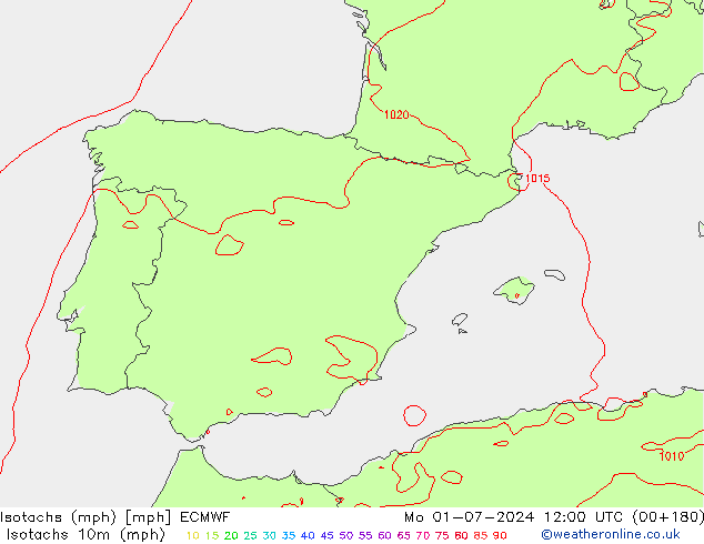 Isotachs (mph) ECMWF Mo 01.07.2024 12 UTC