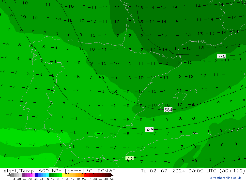 Z500/Rain (+SLP)/Z850 ECMWF вт 02.07.2024 00 UTC