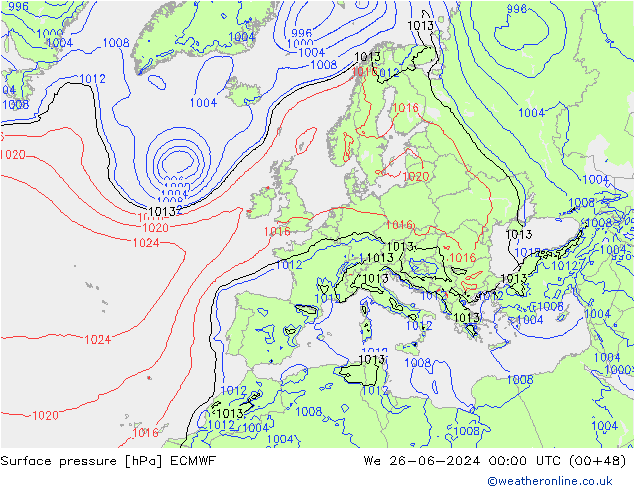 Surface pressure ECMWF We 26.06.2024 00 UTC