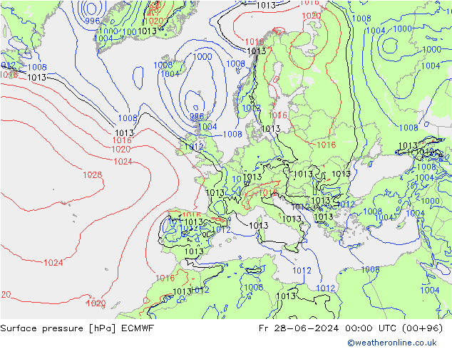 地面气压 ECMWF 星期五 28.06.2024 00 UTC