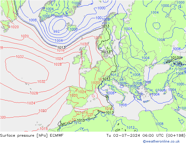 pressão do solo ECMWF Ter 02.07.2024 06 UTC