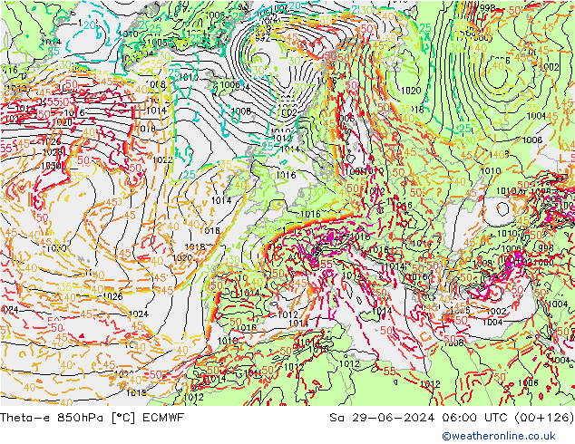 Theta-e 850гПа ECMWF сб 29.06.2024 06 UTC