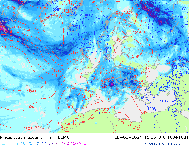 Nied. akkumuliert ECMWF Fr 28.06.2024 12 UTC