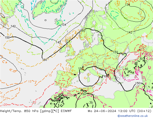 Z500/Rain (+SLP)/Z850 ECMWF Mo 24.06.2024 12 UTC