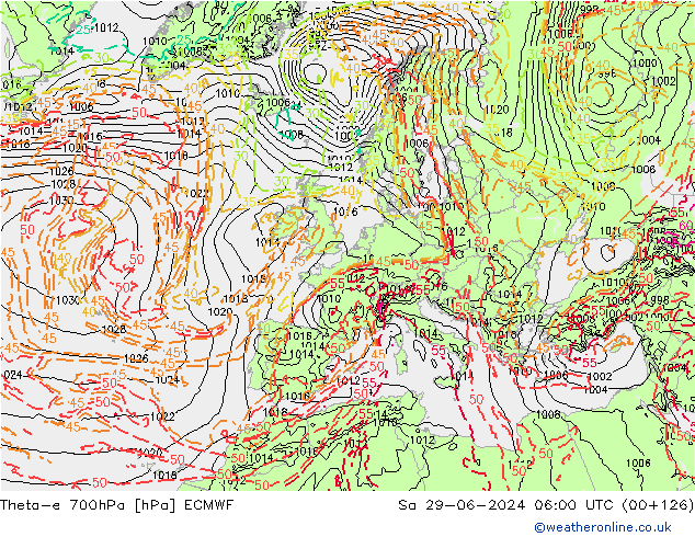 Theta-e 700hPa ECMWF Sáb 29.06.2024 06 UTC