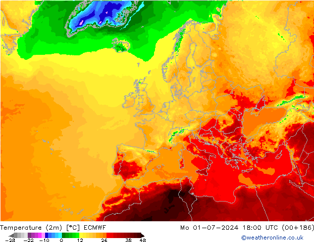 Temperatura (2m) ECMWF Seg 01.07.2024 18 UTC