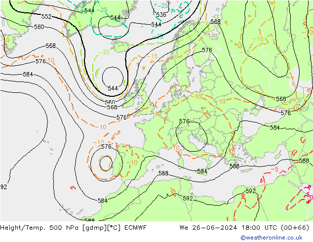 Z500/Rain (+SLP)/Z850 ECMWF We 26.06.2024 18 UTC