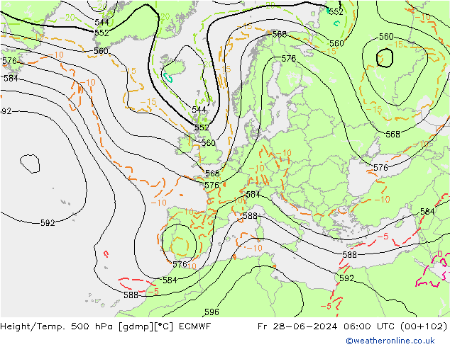 Height/Temp. 500 hPa ECMWF ven 28.06.2024 06 UTC