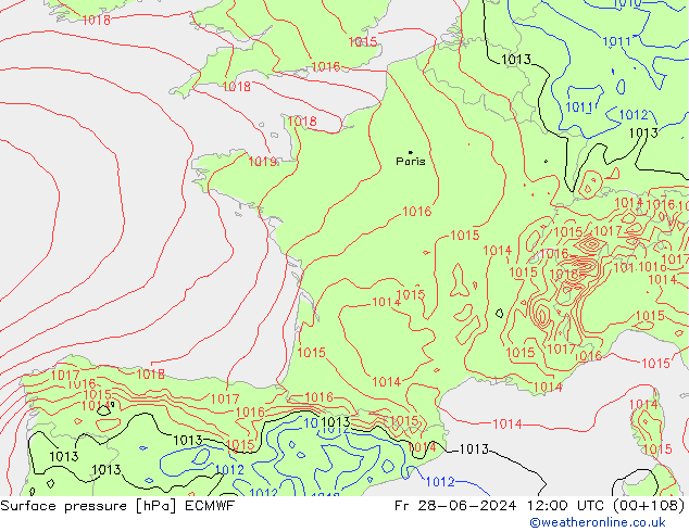 pression de l'air ECMWF ven 28.06.2024 12 UTC