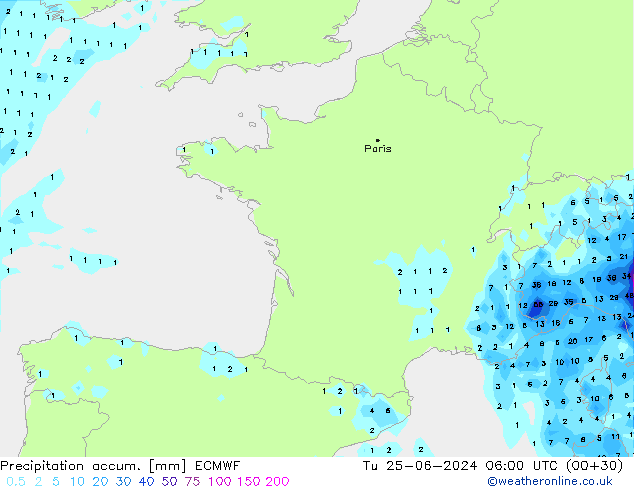 Nied. akkumuliert ECMWF Di 25.06.2024 06 UTC