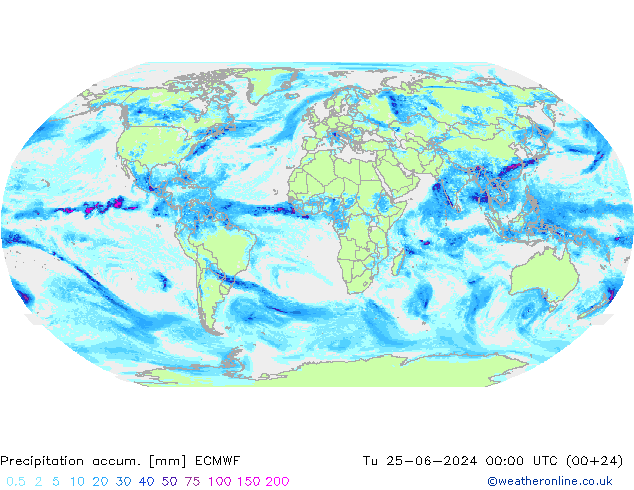 Precipitation accum. ECMWF 星期二 25.06.2024 00 UTC