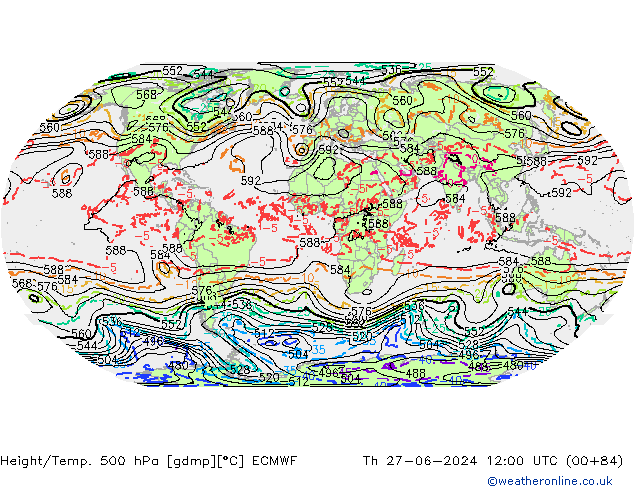 Z500/Rain (+SLP)/Z850 ECMWF jeu 27.06.2024 12 UTC