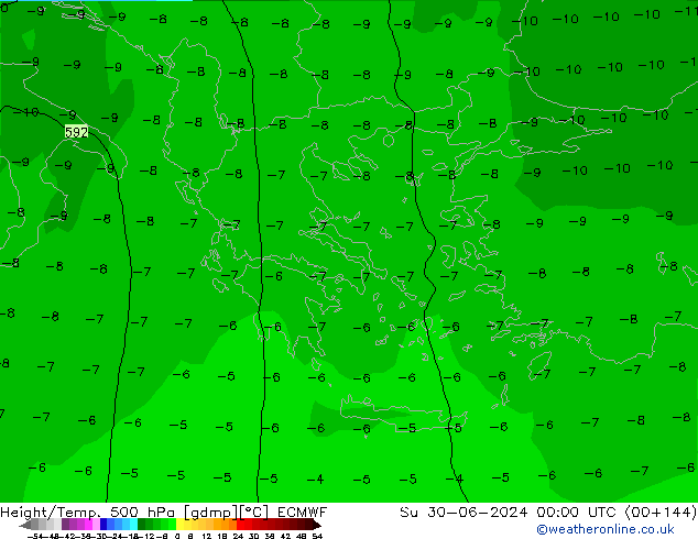 Z500/Rain (+SLP)/Z850 ECMWF Su 30.06.2024 00 UTC