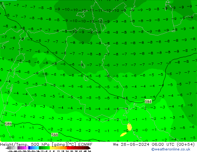 Z500/Rain (+SLP)/Z850 ECMWF śro. 26.06.2024 06 UTC