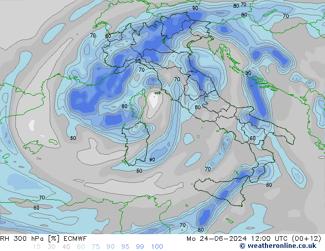 RH 300 hPa ECMWF Seg 24.06.2024 12 UTC