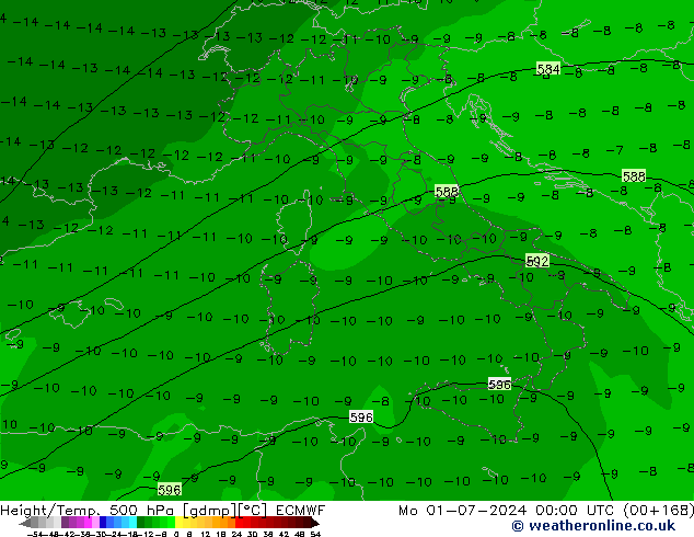 Z500/Rain (+SLP)/Z850 ECMWF lun 01.07.2024 00 UTC