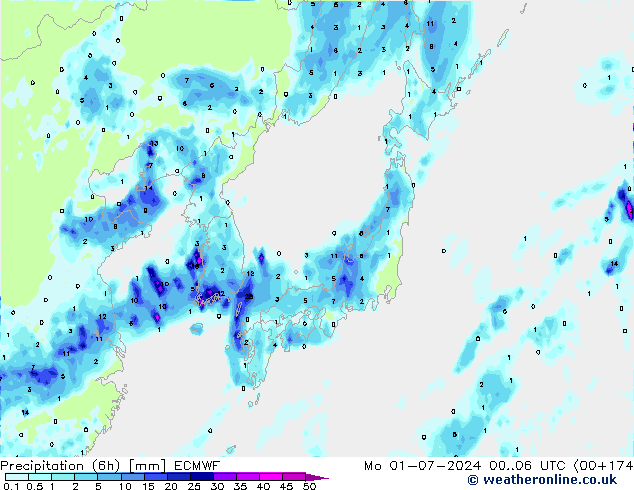 Z500/Rain (+SLP)/Z850 ECMWF pon. 01.07.2024 06 UTC