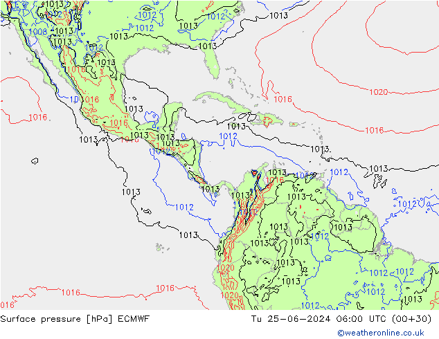 Surface pressure ECMWF Tu 25.06.2024 06 UTC