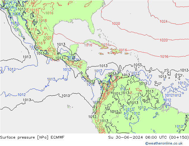 pressão do solo ECMWF Dom 30.06.2024 06 UTC