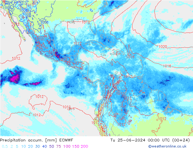 Totale neerslag ECMWF di 25.06.2024 00 UTC