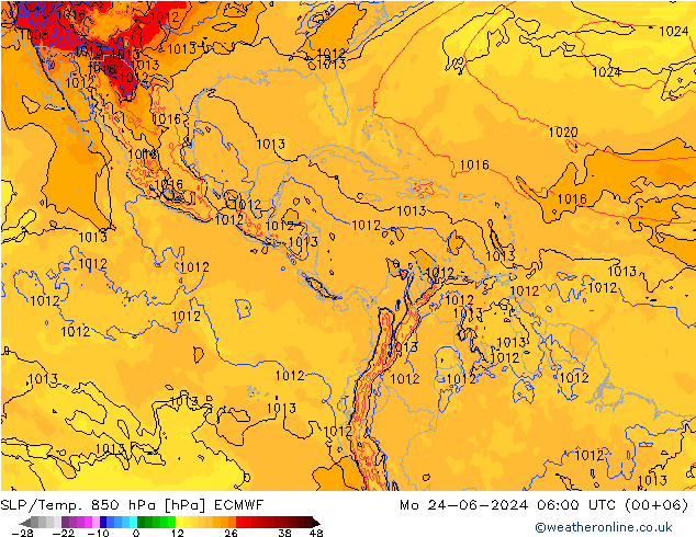 SLP/Temp. 850 hPa ECMWF lun 24.06.2024 06 UTC