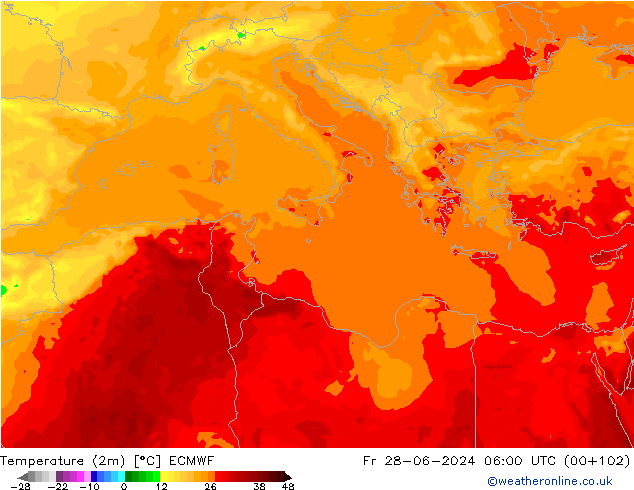 Temperatura (2m) ECMWF vie 28.06.2024 06 UTC