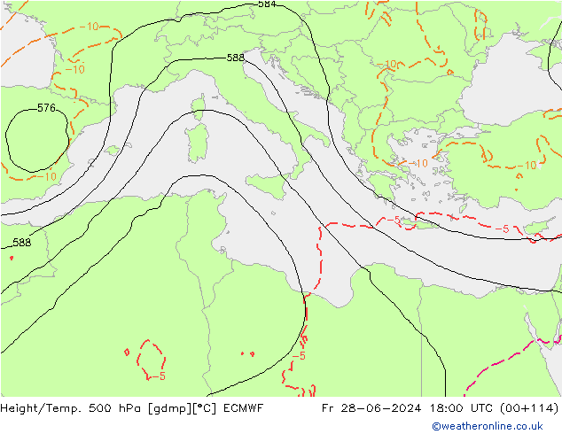 Z500/Rain (+SLP)/Z850 ECMWF Fr 28.06.2024 18 UTC