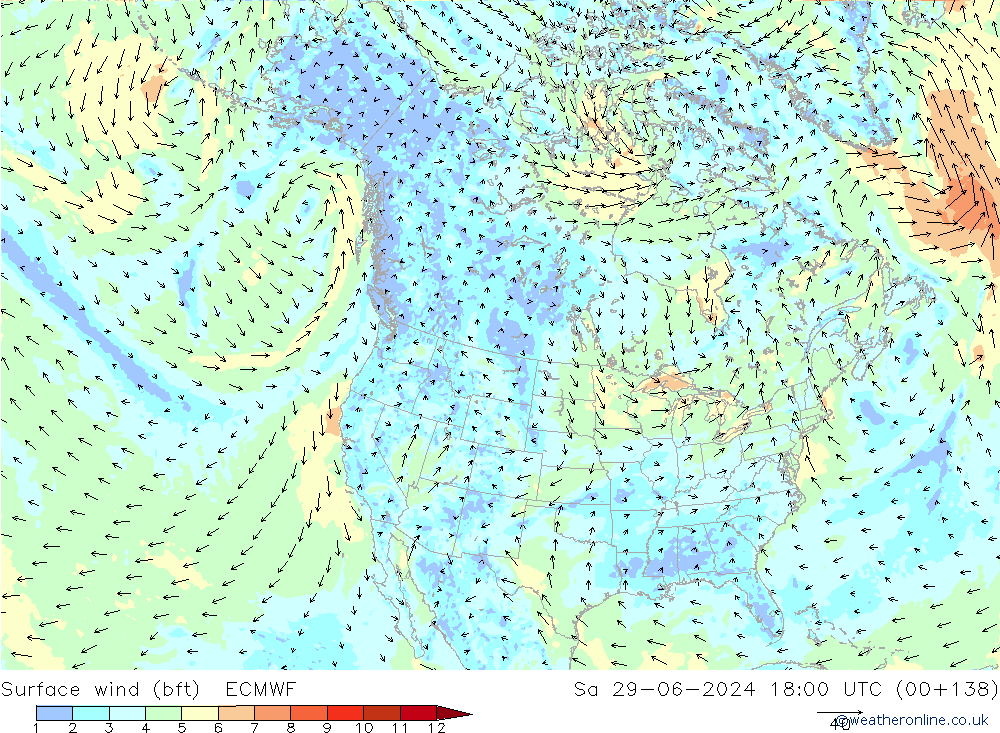 Surface wind (bft) ECMWF Sa 29.06.2024 18 UTC