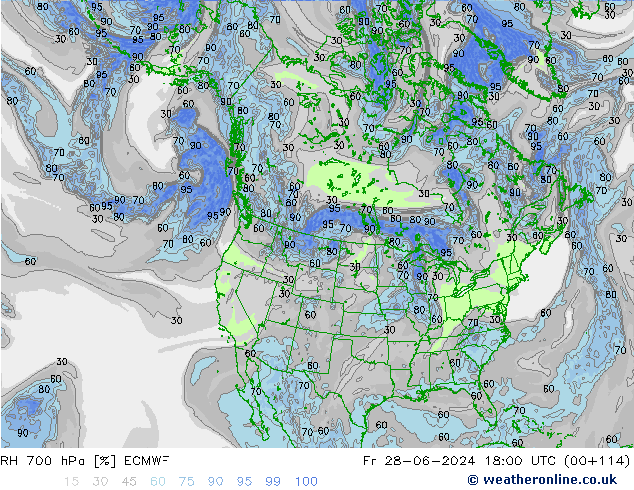 RH 700 hPa ECMWF ven 28.06.2024 18 UTC