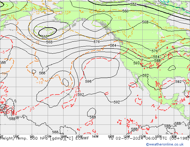 Z500/Rain (+SLP)/Z850 ECMWF Út 02.07.2024 06 UTC
