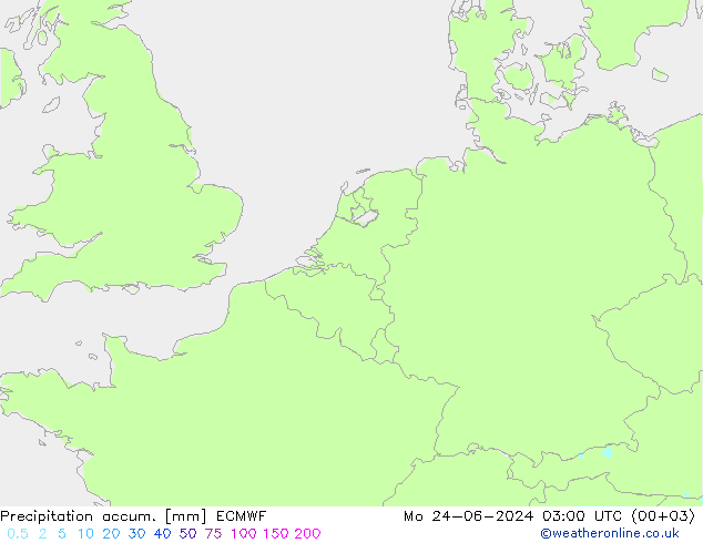 Precipitation accum. ECMWF 星期一 24.06.2024 03 UTC