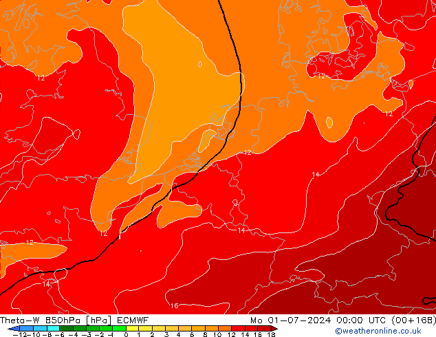 Theta-W 850hPa ECMWF pon. 01.07.2024 00 UTC