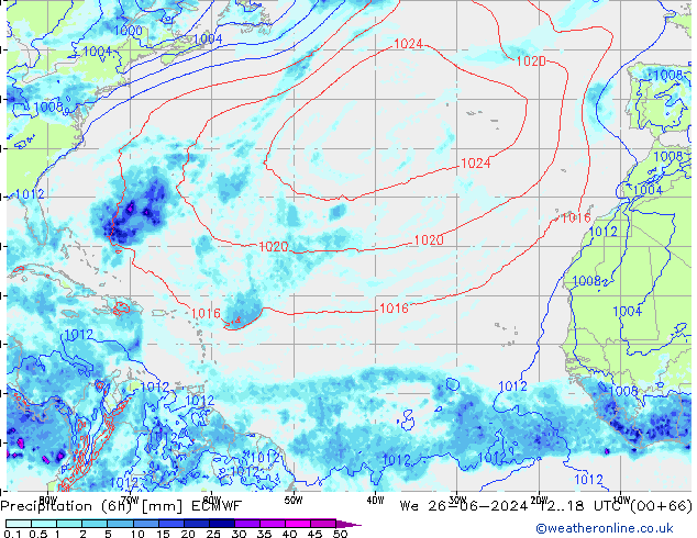 Precipitation (6h) ECMWF St 26.06.2024 18 UTC