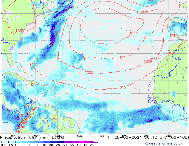 Precipitation (6h) ECMWF Fr 28.06.2024 12 UTC