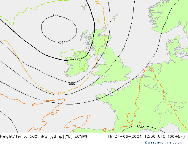 Z500/Rain (+SLP)/Z850 ECMWF Th 27.06.2024 12 UTC