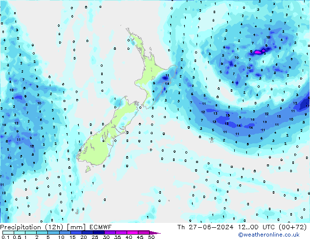 Precipitation (12h) ECMWF Th 27.06.2024 00 UTC