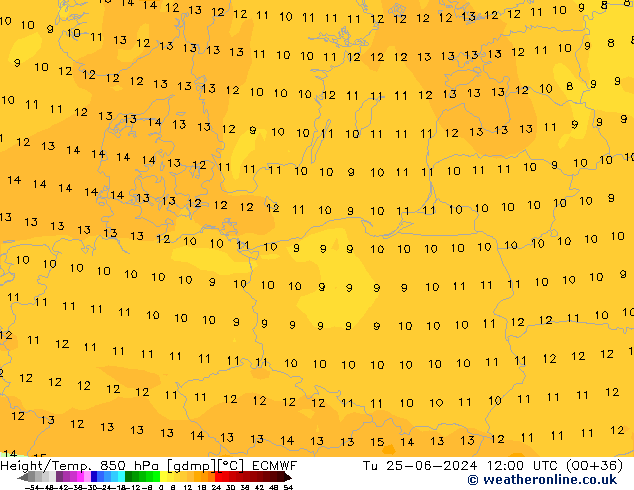 Z500/Rain (+SLP)/Z850 ECMWF Tu 25.06.2024 12 UTC