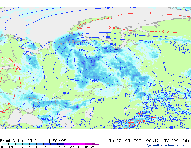 Z500/Rain (+SLP)/Z850 ECMWF Tu 25.06.2024 12 UTC