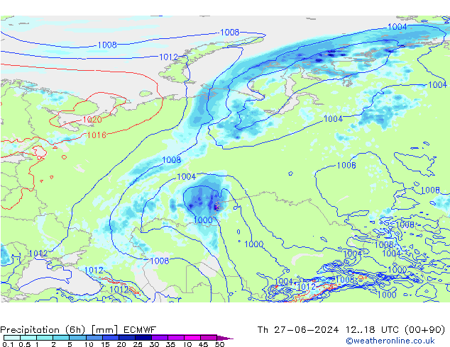 осадки (6h) ECMWF чт 27.06.2024 18 UTC