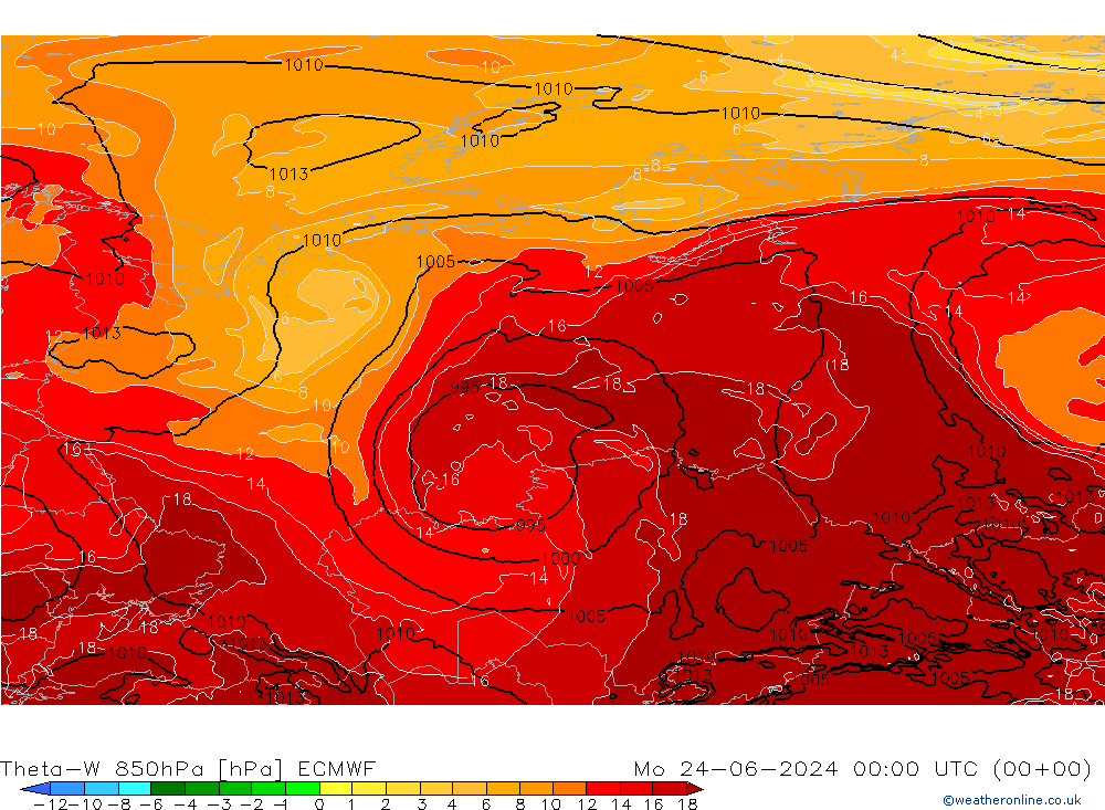 Theta-W 850hPa ECMWF Pzt 24.06.2024 00 UTC