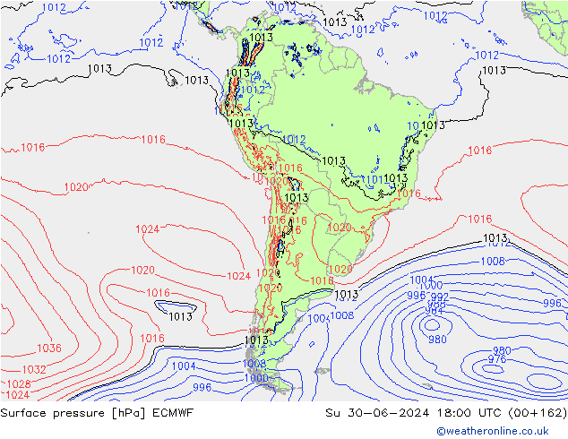Presión superficial ECMWF dom 30.06.2024 18 UTC