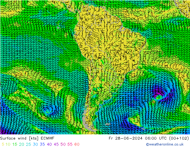 Surface wind ECMWF Fr 28.06.2024 06 UTC