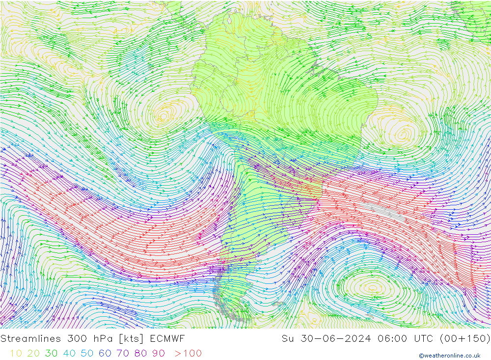 Streamlines 300 hPa ECMWF Su 30.06.2024 06 UTC