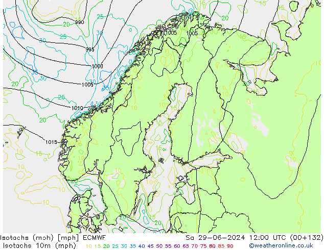 Isotachs (mph) ECMWF Sa 29.06.2024 12 UTC