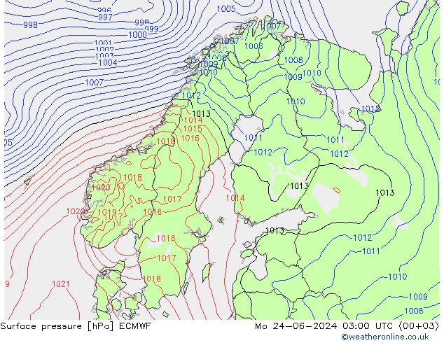 地面气压 ECMWF 星期一 24.06.2024 03 UTC